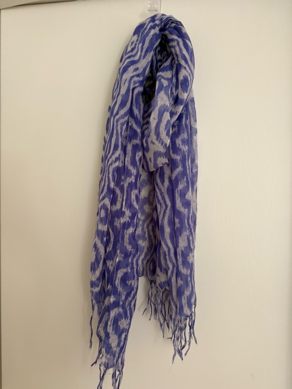 Blue & White Ikat-Style Fringe Scarf - Picture 1 of 2
